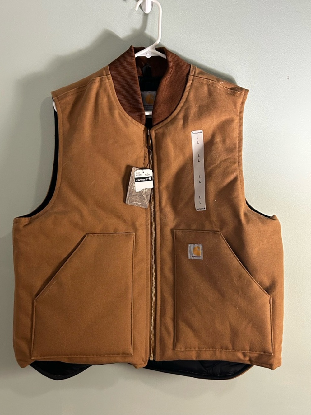 Carhartt Brown Duck Work Vest with Rib-Knit Collar